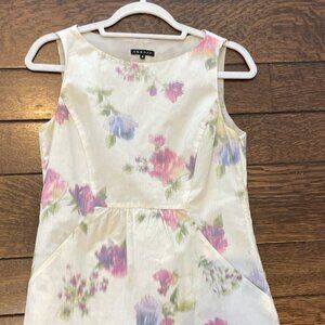 Theory Floral Dress Taffeta Cotton Blend Sheath